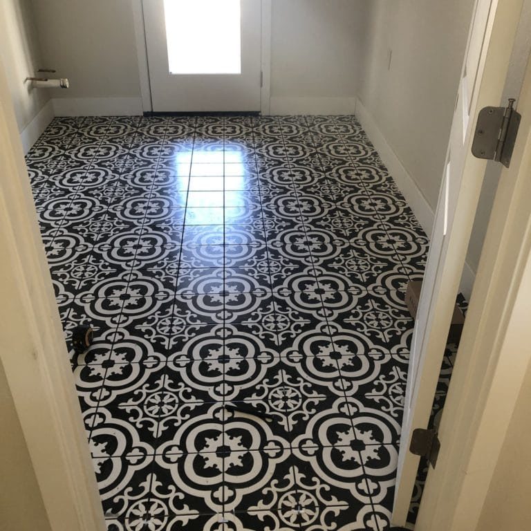 Black and white laundry room floor